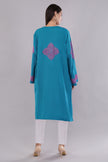 Curious Blue Kashmiri Woolen Pheran with Pink & Magenta Aari Embroidery