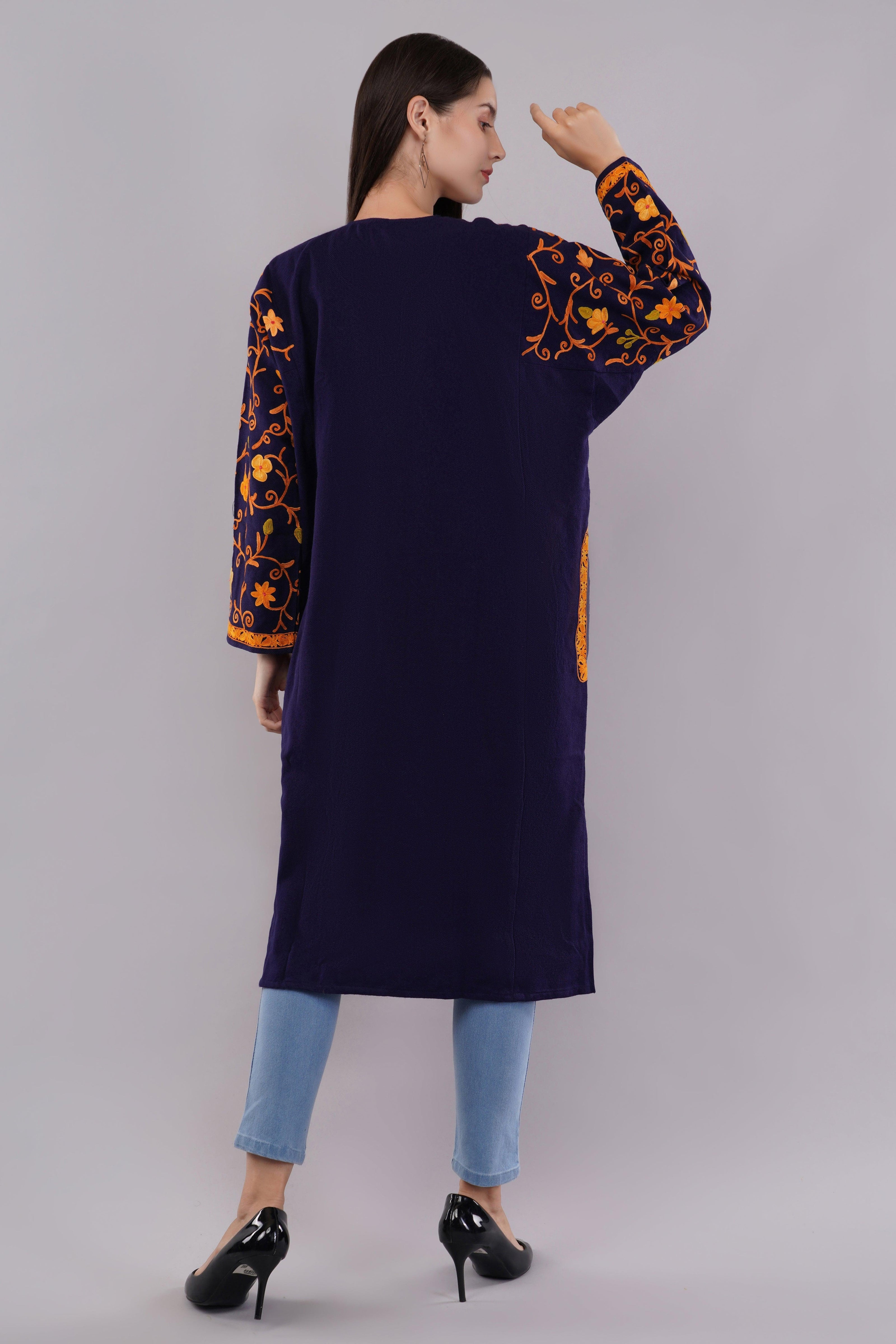 Dark Indigo Blue Kashmiri Pheran with Full Jamwar Aari Embroidery
