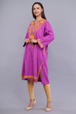 Pink Kashmiri Pheran with Yellow Floral Aari Embroidery
