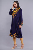 Blue Fine Cashmilon Pheran with Orange and Yellow Floral Aari Embroidery