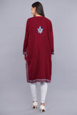 Maroon Fine Cashmilon Pheran with Blue Floral Aari Embroidery
