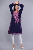 Royal Blue Kashmiri Pheran with Pink Aari Embroidery and Large Paisley Floral Design