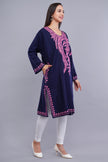 Royal Blue Kashmiri Pheran with Pink Aari Embroidery and Large Paisley Floral Design