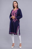 Royal Blue Kashmiri Pheran with Pink Aari Embroidery and Large Paisley Floral Design