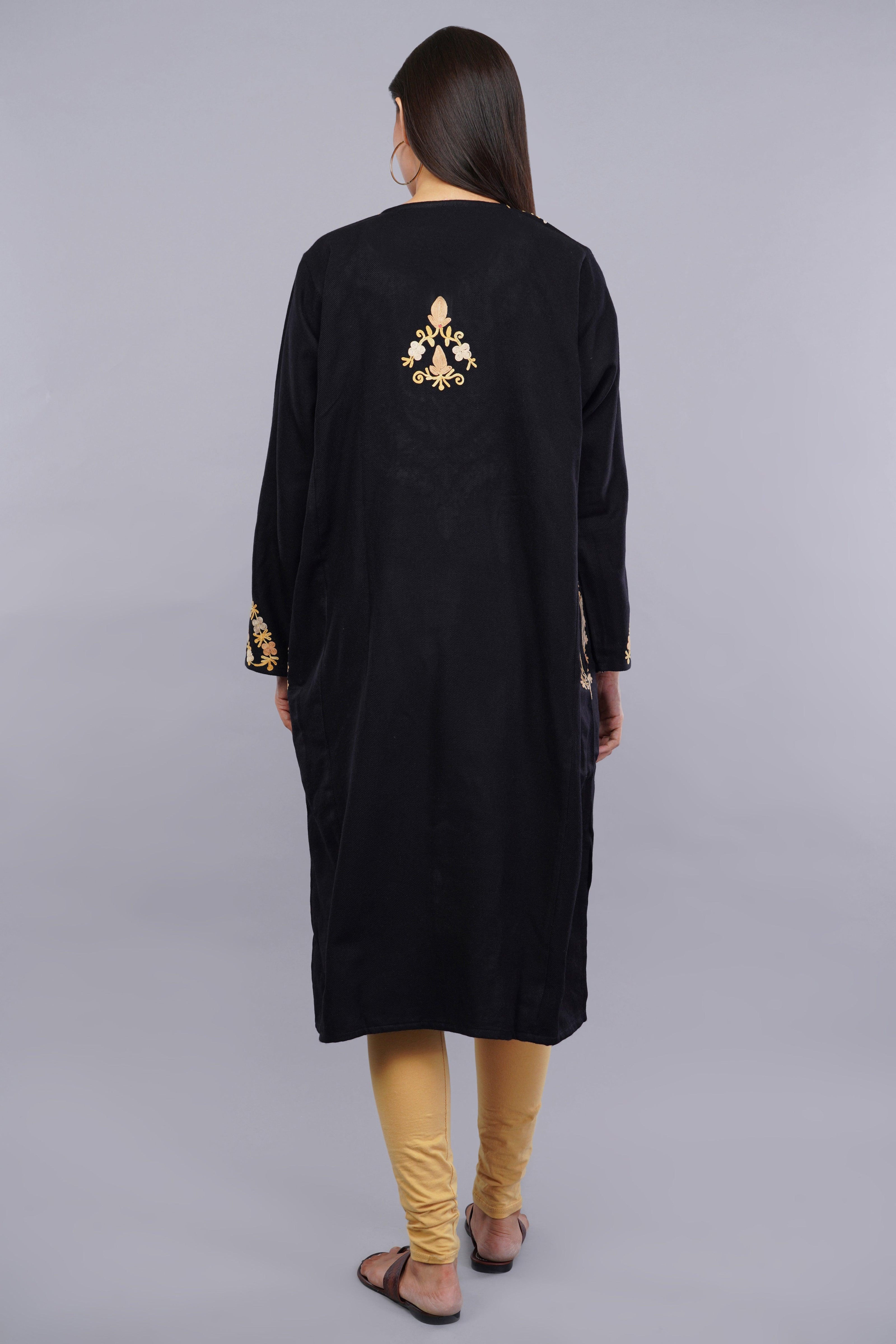 Black Pheran with Kashmiri Aari Embroidery