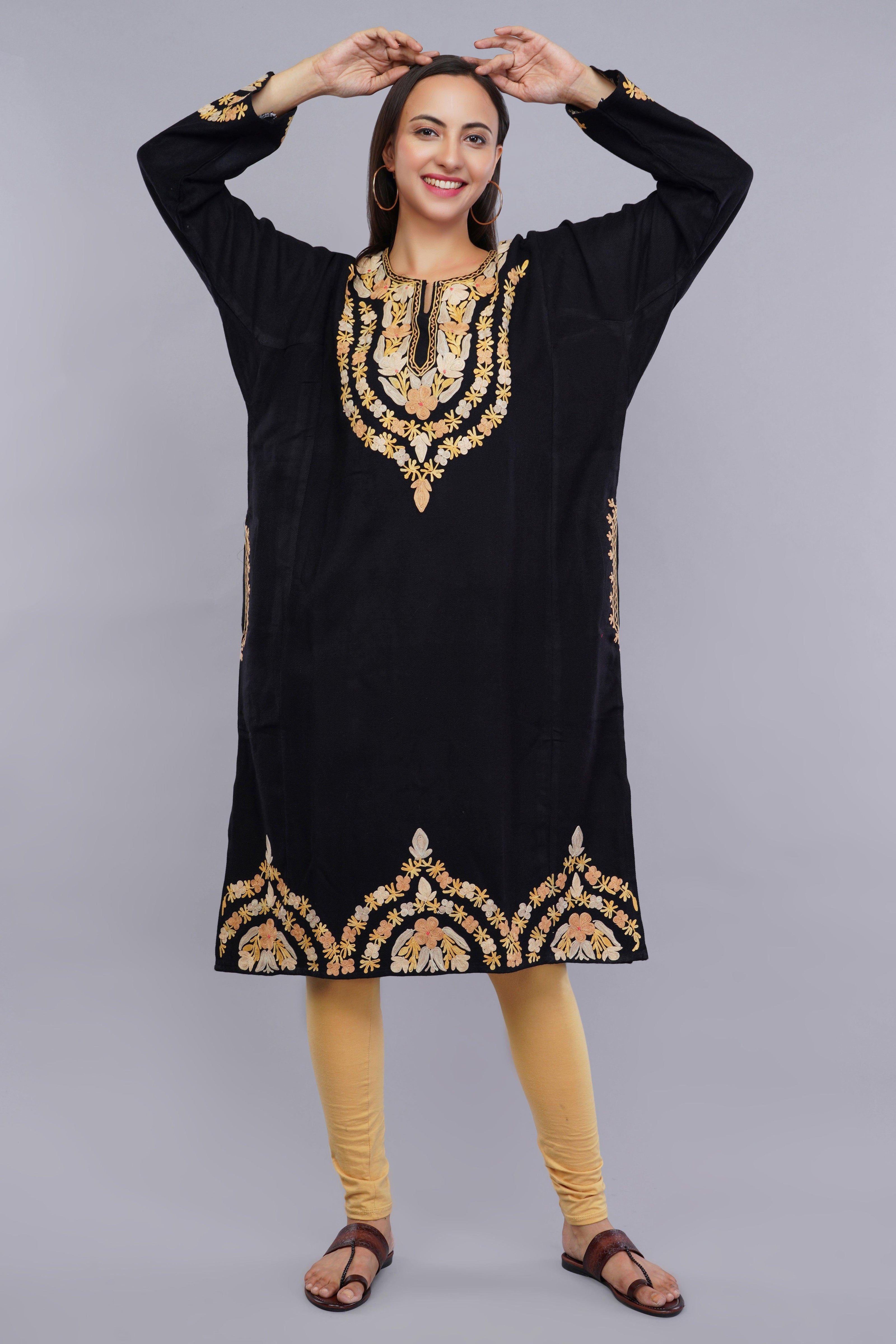 Black Pheran with Kashmiri Aari Embroidery