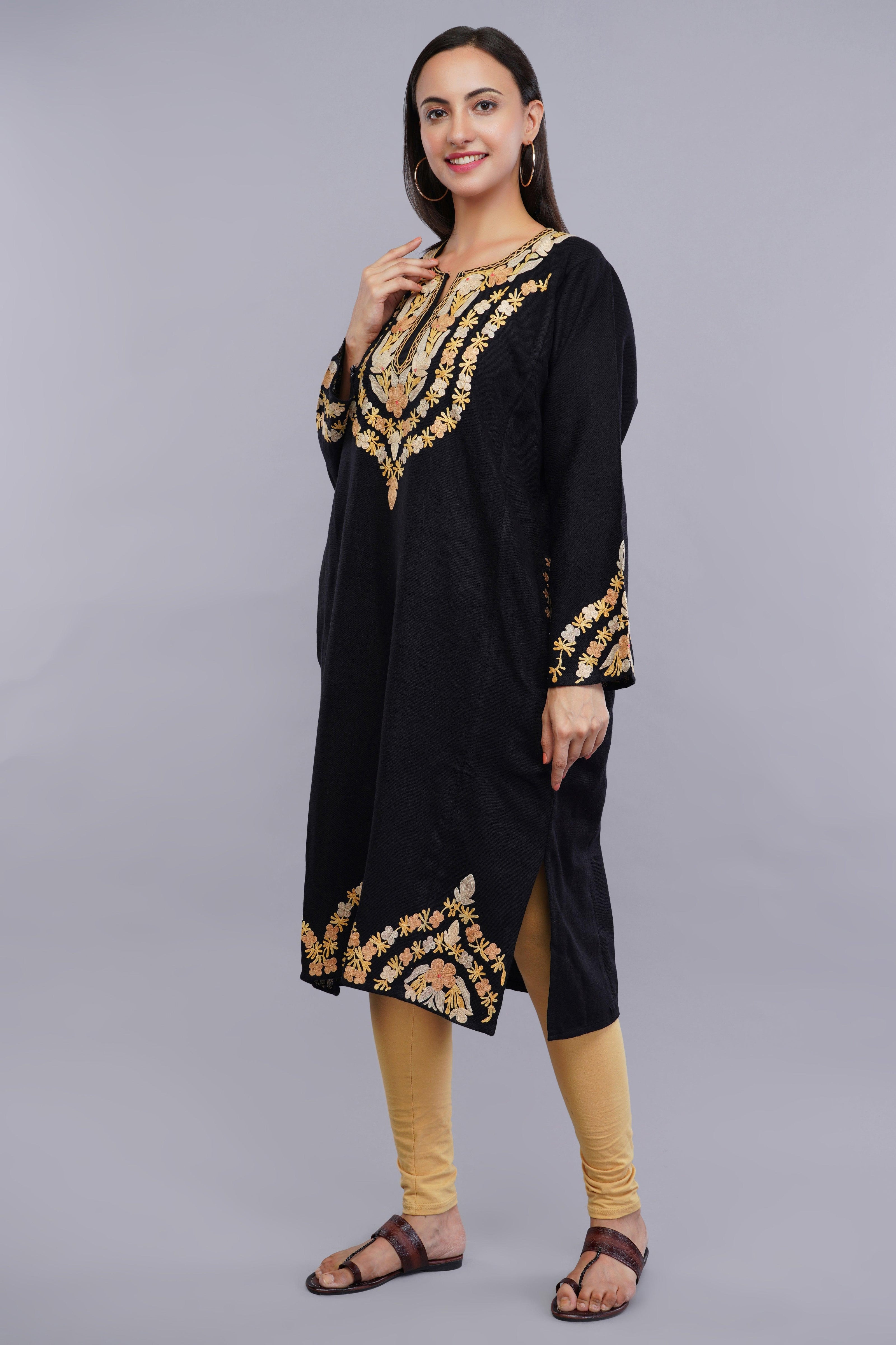 Black Pheran with Kashmiri Aari Embroidery