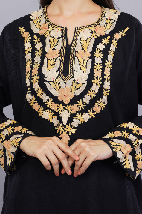 Black Pheran with Kashmiri Aari Embroidery