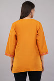 Saffron Bloom Kashmiri Kurti with Multicolour Aari Embroidery