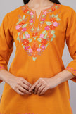 Saffron Bloom Kashmiri Kurti with Multicolour Aari Embroidery