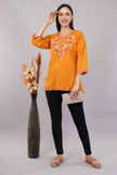 Saffron Bloom Kashmiri Kurti with Multicolour Aari Embroidery