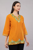 Marigold Bloom Kashmiri Kurti with Pistachio Green Aari