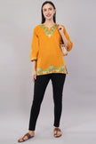 Marigold Bloom Kashmiri Kurti with Pistachio Green Aari
