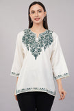 Ivory Grace Kashmiri Kurti with Forest Green Aari