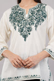 Ivory Grace Kashmiri Kurti with Forest Green Aari