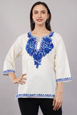 Ivory Charm Kashmiri Kurti with Azure Blue Aari
