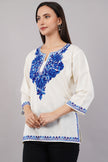 Ivory Charm Kashmiri Kurti with Azure Blue Aari