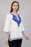Ivory Charm Kashmiri Kurti with Azure Blue Aari