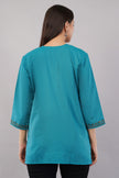 Teal Grove Kashmiri Kurti with Earth-Tone Aari Embroidery