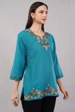 Teal Grove Kashmiri Kurti with Earth-Tone Aari Embroidery