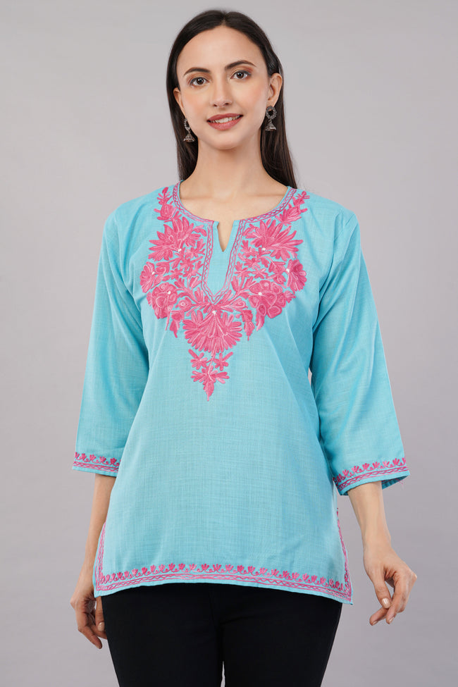 Firoza Charm Kashmiri Kurti with Blush Pink Aari