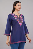 Midnight Bloom Kashmiri Kurti with Multicolour Aari Embroidery