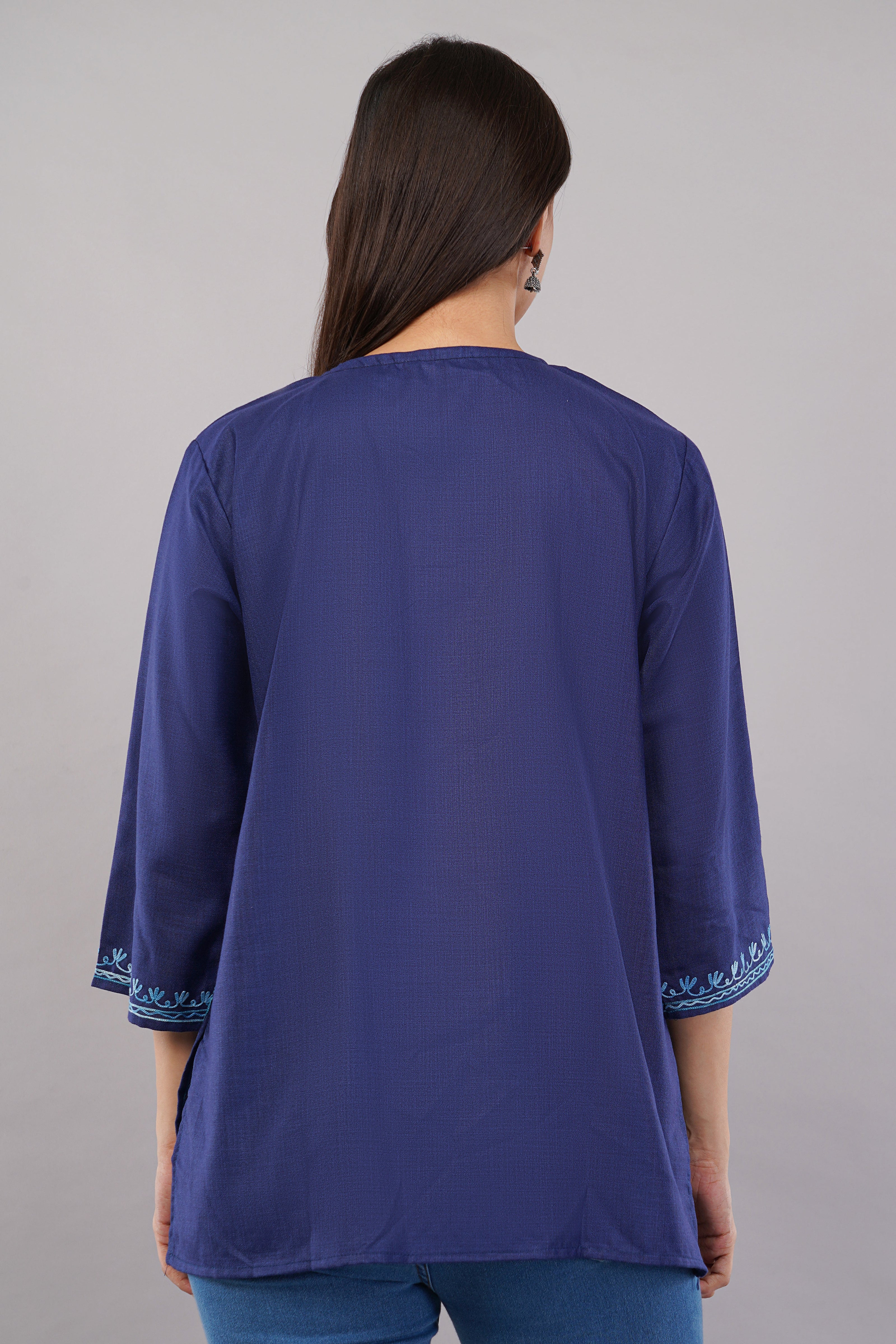 Sapphire Charm Kashmiri Kurti with Sky Blue Aari