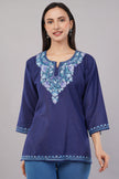 Sapphire Charm Kashmiri Kurti with Sky Blue Aari