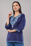 Sapphire Charm Kashmiri Kurti with Sky Blue Aari