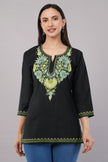 Emerald Vine Black Kashmiri Kurti with Green Aari