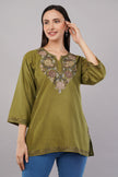 Olive Tranquil Kashmiri Kurti with Earth-Toned Aari Embroidery