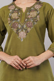 Olive Tranquil Kashmiri Kurti with Earth-Toned Aari Embroidery