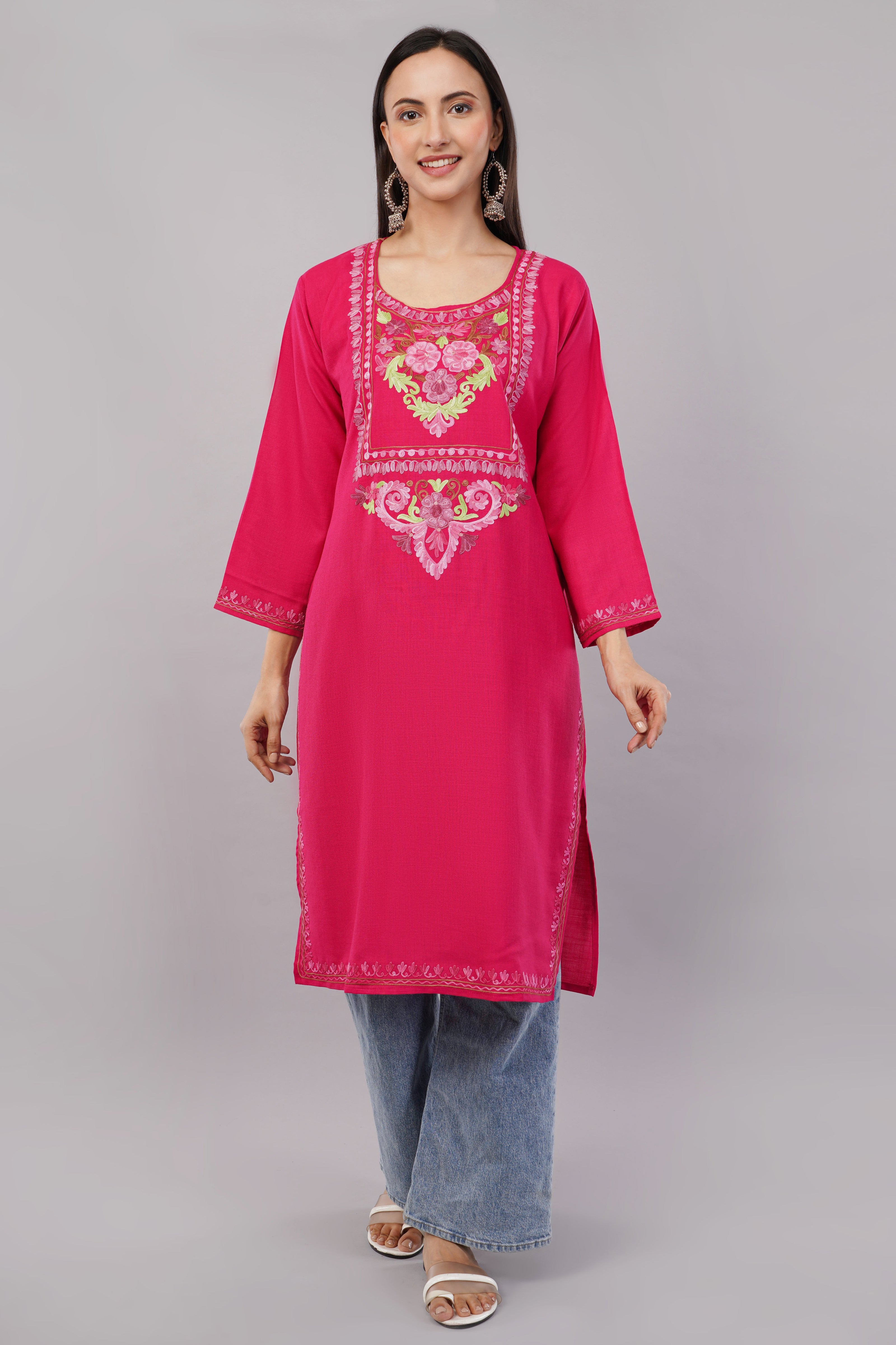 Debian Red Kashmiri Aari Embroidered Cotton Kurta