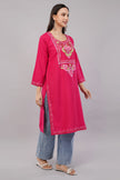 Debian Red Kashmiri Aari Embroidered Cotton Kurta