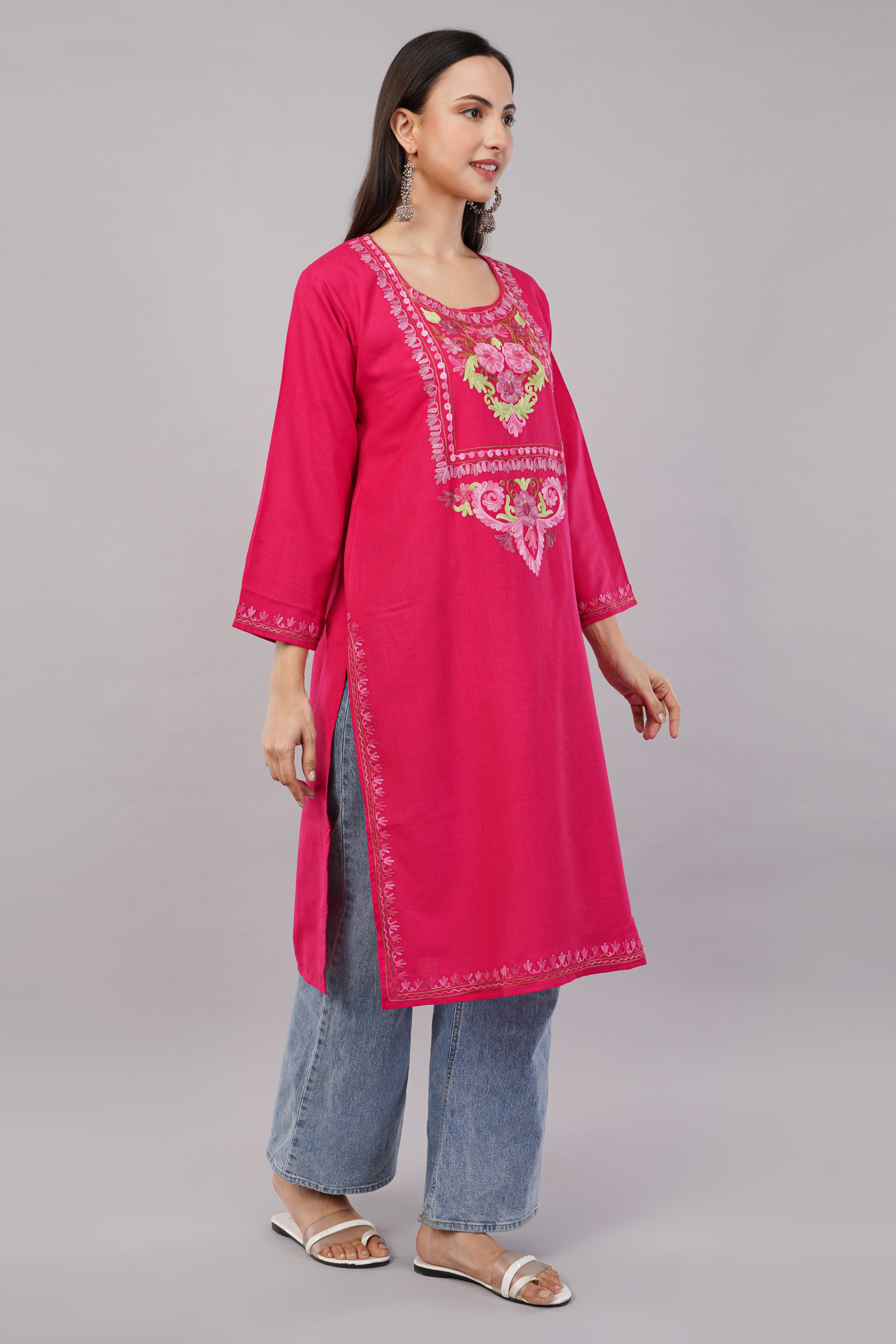 Debian Red Kashmiri Aari Embroidered Cotton Kurta