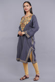 Grey Aari Embroidered Fine Cashmilon Pheran - Kashmiri Pheran