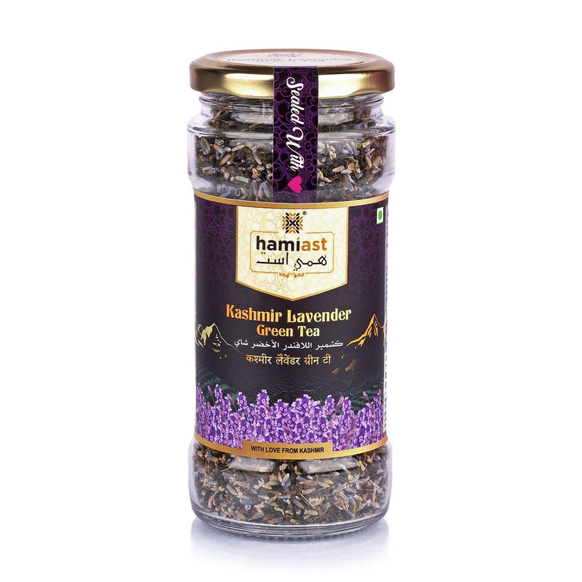 Hamiast Lavender Tea, Premium Kashmir Lavender and Green Tea Blend, Calming Tea for Stress Relief, Good Sleep & Glowing Skin, 100g Serves 50 Cups - Hamiast