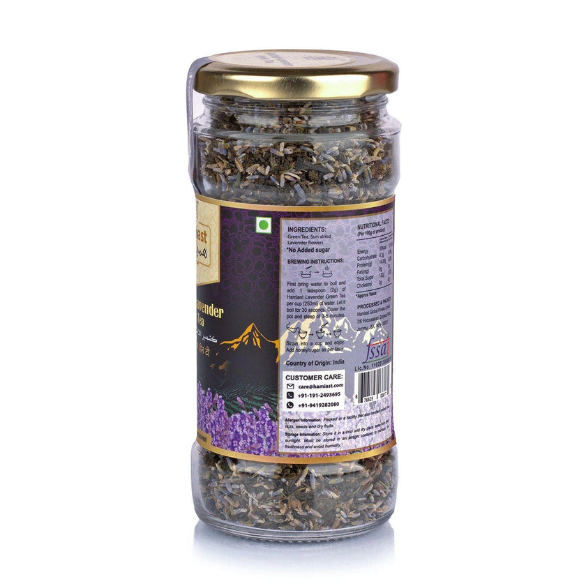 Hamiast Lavender Tea, Premium Kashmir Lavender and Green Tea Blend, Calming Tea for Stress Relief, Good Sleep & Glowing Skin, 100g Serves 50 Cups - Hamiast