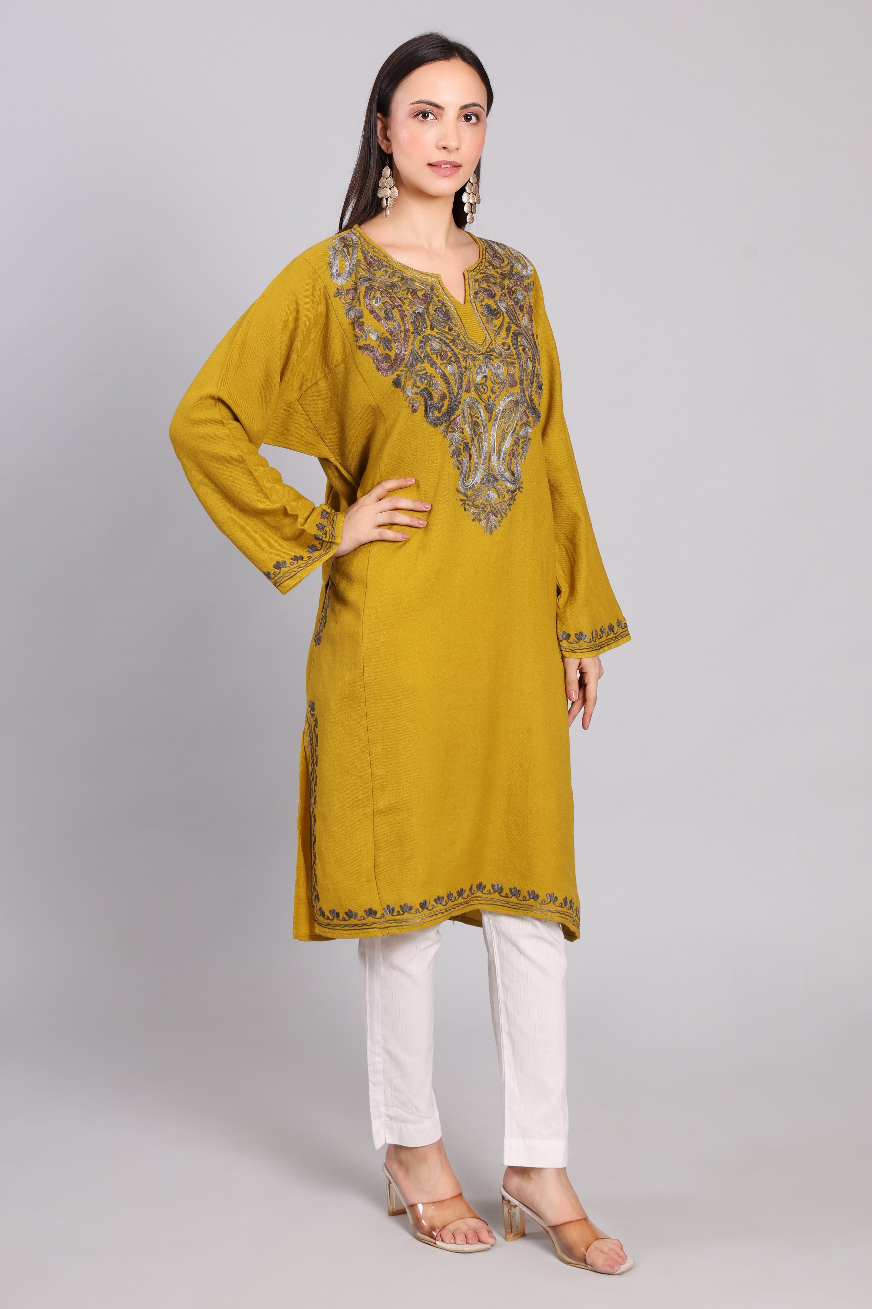 Ochre Grace Kashmiri Pheran with Aari Embroidery
