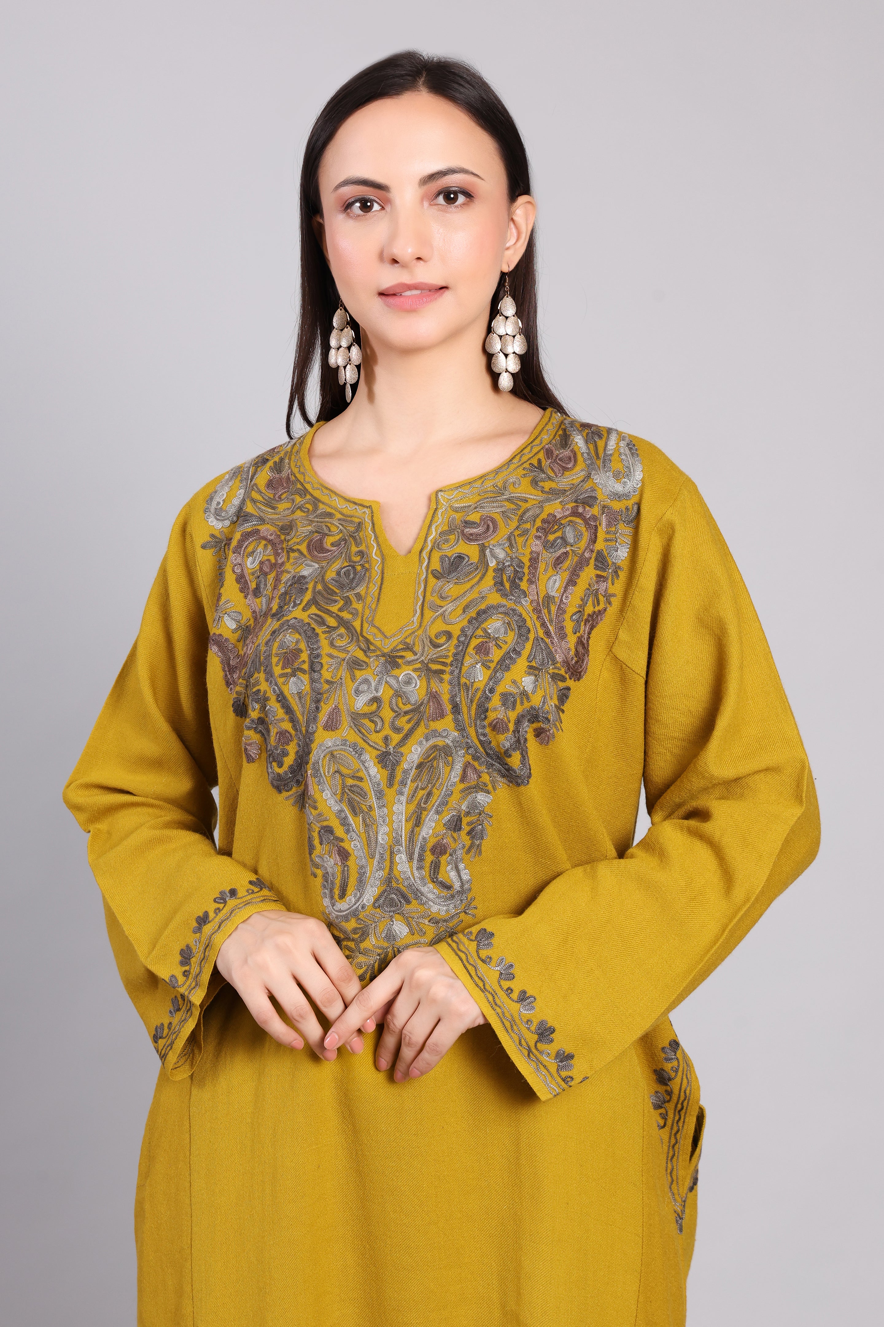 Ochre Grace Kashmiri Pheran with Aari Embroidery