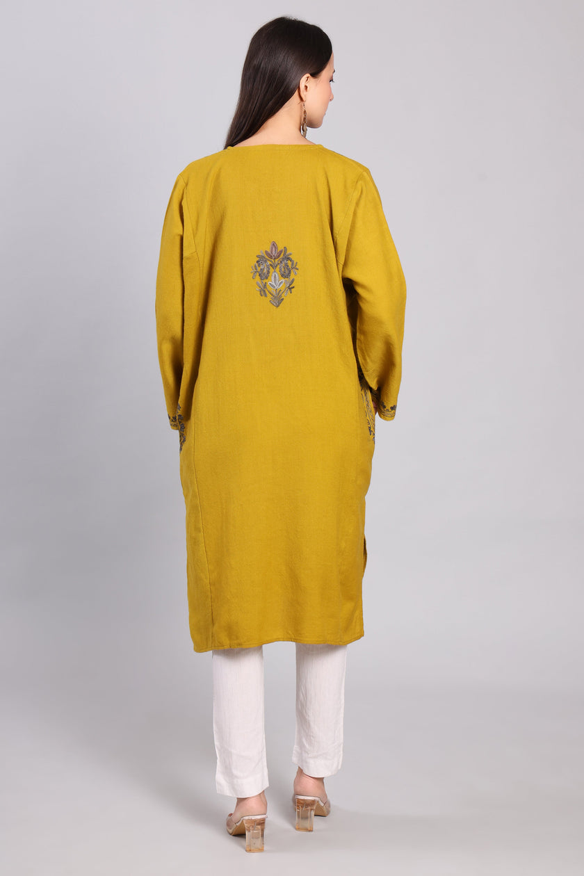 Ochre Grace Kashmiri Pheran with Aari Embroidery