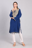 Regal Azure Kashmiri Pheran with Zari Paisley Embroidery