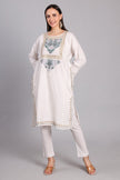 Celestial White Kashmiri Pheran with Aari and Zari Embroidery