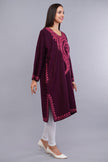 Magenta Red Kashmiri Pheran with Pink Paisley Aari Embroidery - Kashmiri Pheran