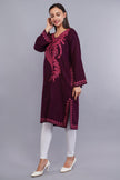 Magenta Red Kashmiri Pheran with Pink Paisley Aari Embroidery - Kashmiri Pheran
