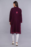 Magenta Red Kashmiri Pheran with Pink Paisley Aari Embroidery - Kashmiri Pheran