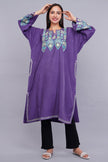 Purple Pheran with Pastel Blue Aari Paisleys & Floral Vines Embroidery - Kashmiri Pheran