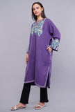 Purple Pheran with Pastel Blue Aari Paisleys & Floral Vines Embroidery - Kashmiri Pheran