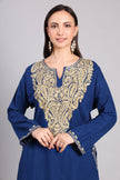 Royal Azure Kashmiri Pheran with Zari Paisley Embroidery-Design View