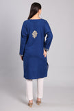 Royal Azure Kashmiri Pheran with Zari Paisley Embroidery-Back view